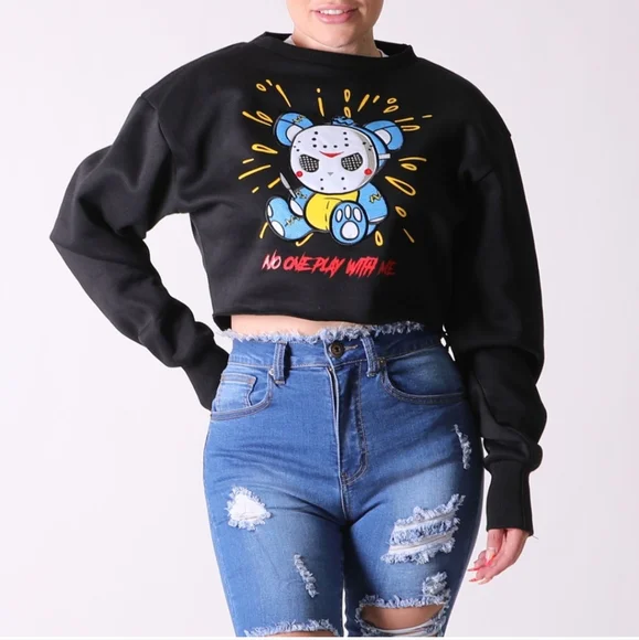 Bear Graphic Crop Top W/Rhinestone Size Large - Picture 1 of 1